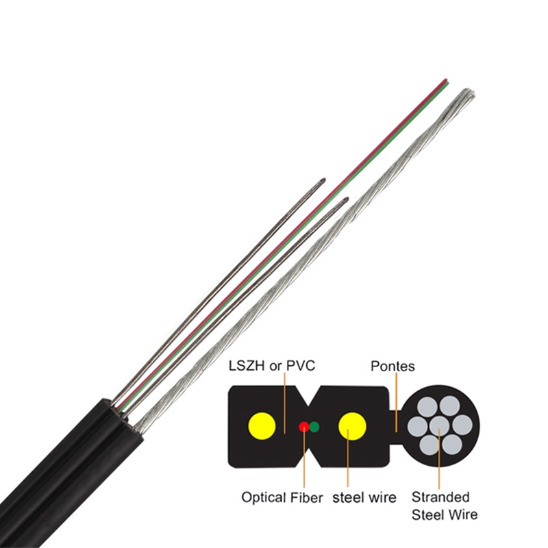 outdoor self supporting fiber optic cable 2core with stranded steel wire 1fo 2fo fiber optic cable FTTH drop cable