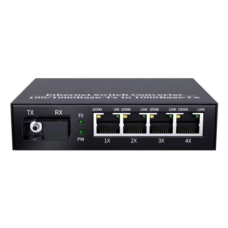 Factory Supply 1SC port 4 RJ45 Media Converter 10 100 1000M Gigabit Ethernet Fiber Switch Converter